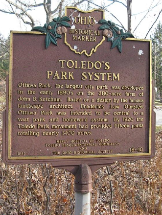 Historic Ottawa Park Toledo - Frederick Olmsted park design Toledo OH - historic marker Toledo OH - songbirds Toledo hismarker